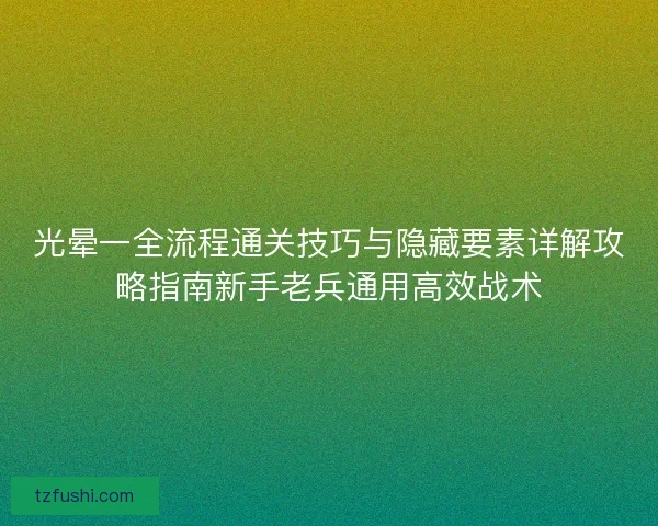 光晕一全流程通关技巧与隐藏要素详解攻略指南新手老兵通用高效战术